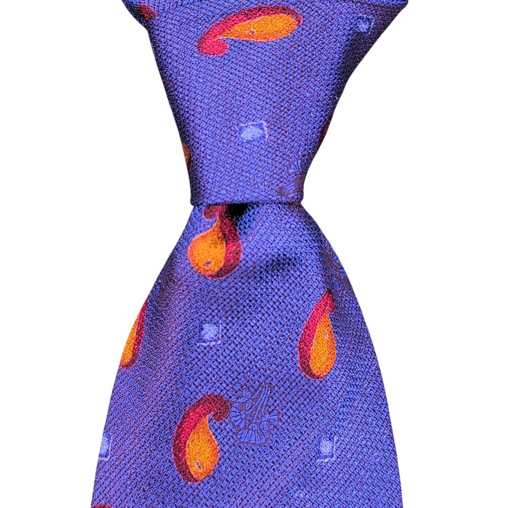 Ermenegildo Zegna Paisley Tie Mens OS Blue Orange Silk Italy Luxury Professional